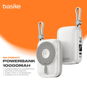 Basike Power Bank Magnético 10.000mAh PD20W 22.5W Turbo Carga Sem Fio Indução Compacto Carregador