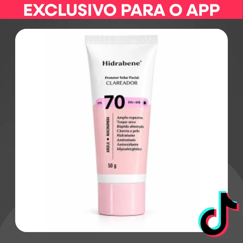 Protetor Solar Facial Hidrabene FPS 70 Uniformizador.