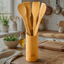 Imagem da oferta Conjunto Talheres Bambu 5 Peças Pau Colher Garfo Espátulas Bambu