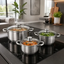 Imagem da oferta Jogo de Panelas Chef D Aço Inox 6 Peças 3 Caçarolas 3 Tampas de Vidro Fundo Triplo Fogão Indução Gás Elétrico Saudável Sem BPA Atóxico