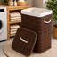 Imagem da oferta Cesto Bambu Com Tampa E Alça Para Roupa Suja Organizador 70l Marrom-escuro Liso
