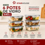 Imagem da oferta Kit 6 Potes 640ml Vidro Hermético 4 Travas Marmita Refratario Star House Com 4 Travas De Super Vedação