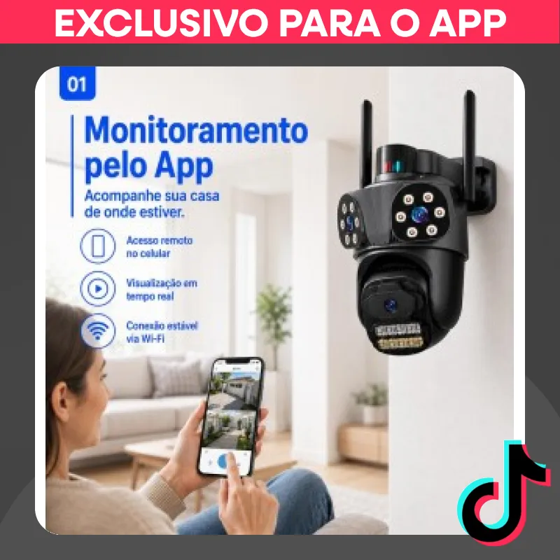 Câmera Segurança Wi-Fi 360° PTZ Dupla Lente | Visão Noturna Áudio Bidirecional
