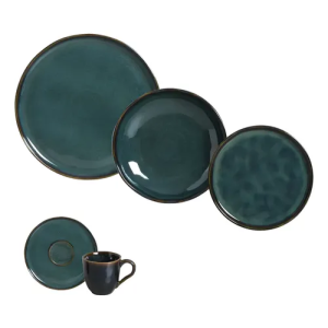 Aparelho de Jantar Stoneware Azul Linha Oceano 30 Peças Porto Brasil