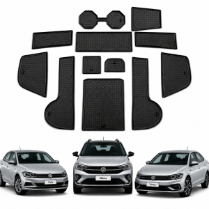 Kit Jogo Tapete Borracha Automotivo Porta Objetos Portas Porta copos Completo VW - Virtus Nivus Polo Mk6