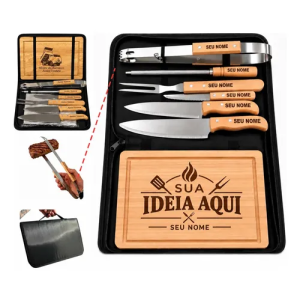 Kit Churrasco Completo Personalizado Nome Logo Tábua Estojo