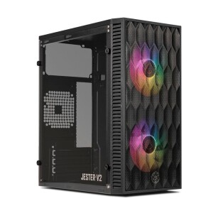 Gabinete Gamer TGT Jester V2 Rainbow Mini-Tower Lateral de Acrilico c2 Fans, Preto TGT-JSRV2-BKGF02