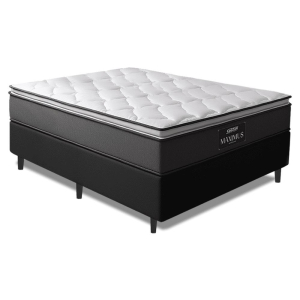 Cama Box Casal Colchão Molas Ensacadas Pillow Maximus 138x188x62cm Cinza Preto Gazin
