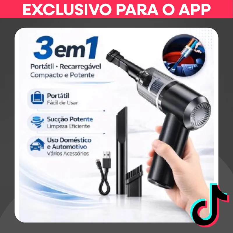 Aspirador e Soprador Sem Fio 3 em 1 Portátil e Potente