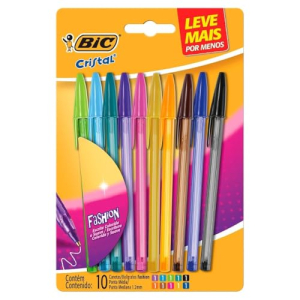 Canetas coloridas bic cristal fashion 10 cores