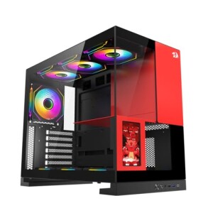 Redragon Gabinete Gamer Eternal Pro Mid Tower Aço e Vidro Temperado Sem Fans c Tela LCD ATX Preto e Vermelho - CA-613BR