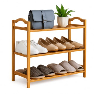 Clink Sapateira de Entrada Madeira Tripla Bambu Organizador Tenis Cor:Marfim
