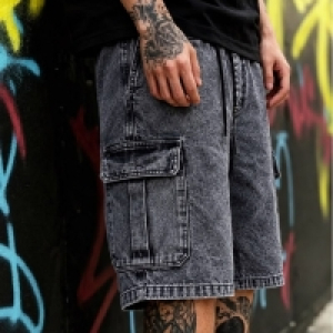 Bermuda Jeans Cargo Baggy Streetwear Mesclada