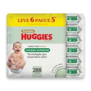 Lenços Umedecidos Huggies higiene superior 288 lenços (6 pacotes com 48 unidades cada)