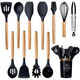 Imagem da oferta Jogo 12 Colheres De Silicone Cabo Madeira Utensílios Cozinha Top