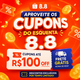 Imagem da oferta CUPONS ESQUENTA 8.8 SHOPEE: Resgate até R$ 100 OFF e Frete Grátis na Central de Cupons!