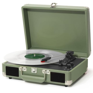 ANVAR VEDO Toca-Discos Portátil com Bluetooth Alto-Falante 3 Velocidades (334578 RPM) Design Retrô de Maleta Com