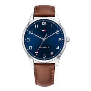 Relógio Tommy Hilfiger 1791659 Cor De Malha Original: Cor De Moldura Marrom, Cor De Fundo Prateada, Cor De Fundo Azul