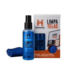 Limpa Telas Homefy 120ml com Pano Limpeza Sem Manchas para Tv, Notebook e Celular | Anti-estático