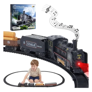 MoveBrinca Trem Elétrico Vintage Com Locomotiva A Vapor E 3 Vagões