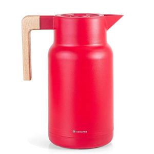TERMOPRO Garrafa Termica 1 Litro Vermelha Wood Fashion Bule para Cafe Cha Suco com Ampola de Vidro Design Elegante Tampa