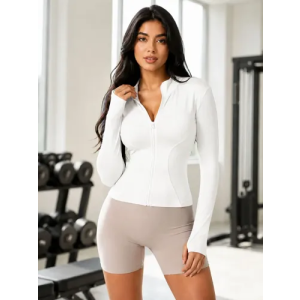 Jaqueta Fitness Com Zíper Frontal E Dedeira Branco P-m: 36-40 Liso