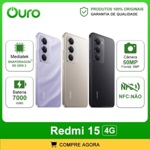 Xiaomi Redmi 15 4G, Versão Global, Bateria 7000mAh, 1286GB ou 2568GB Processador Snapdragon 685, Câmera 50MP