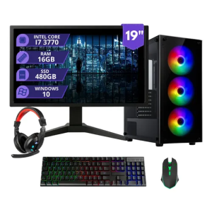 Pc Gamer Completo  I7 3.4ghz 16gb Ssd 480gb 500w Monitor 19 480 Gb 16 Gb Placa De Vídeo Integrada