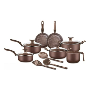 House Organizer Jogo de Panelas Antiaderente com Tampas de Vidro e Utensílios – 10 Peças (Marrom)