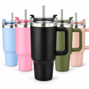 Copo Térmico com Alça e Canudo de Aço Inoxidável 1200ml Garrafa de Agua, Cafe, Cerveja, Refrigerantes, Sucos, mantem a bebidas frias ou quentes (P