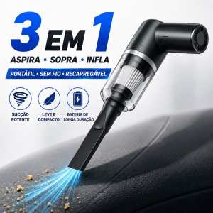 Aspirador de Pó Portátil 3 em 1 USB Recarregável sem Fio para Carro Casa e Teclado