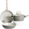 Imagem da oferta Conjunto De Panelas Jade Olive 5 Peças - Frigideiras 20cm E 24cm + Caçarolas 16cm E 20cm + Leiteira 16cm - Alumínio Antiaderente - Indução