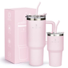 Imagem da oferta Kit Copos Térmicos 1,18L + 591ml com Canudo, Tampa e Alça, Rosa Claro