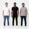 Imagem da oferta Kit 3 Camisa Masculina Preto Branco Marinho Verde Bordo Mescla Básica 100% Algodão
