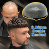 Imagem da oferta 0.08mm de espessura pu base poli duplo nó peruca cabelo humano tempo durável longa vida útil prótese capilar masculi