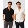 Imagem da oferta Kit 2 Camisas Masculinas Gola Cubana Texturizada Manga Curta