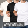 Imagem da oferta Kit 3 Camisetas Cotton 40.1 Peruana Algodão Elastano Masculino Lisa Premium