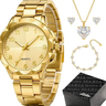 Imagem da oferta Relógio Feminino Aco Inox Banhado + Colar + Pulseira Dourado