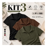 Imagem da oferta Kit 3 Blusa Feminina Gola Polo Canelada Básica Casual Lisa Preto, Marrom E Verde Liso Pm (3642)