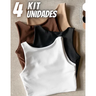 Imagem da oferta Kit 4 Blusas Regata Feminina Suplex Tshirt Básica Casual Preto + Branco + Marrom + Nude Liso Ggg (40-42)
