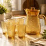 Imagem da oferta Kit Jarra 1l Com 6 Copos 200ml Vidro Âmbar 7 Peças Bebidas Âmbar