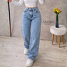 Imagem da oferta Calça Jeans Feminina Wide Leg Marmorizada Cintura Alta 100% Algodão