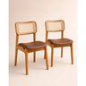 Imagem da oferta Kit 2 Cadeiras Sala De Jantar Madeira Maciça Couro Courino Couro Ecológico Amêndoa Caramelo