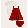 Imagem da oferta Kit Vestido Com Calcinha + Body Manga Curta Bebê Menina Em Algodão 3 Peças