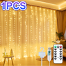 Imagem da oferta Cortina de Luz LED 3x3m 300 Leds USB Controle Remoto 8 Modos Decoração Natal Festa Quarto