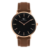 Imagem da oferta Relógio Minimalista De Couro Bronx Black Rosé Gold 40mm Cor da correia Marrom Cor do fundo Preto