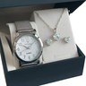 Imagem da oferta Kit Relógio Feminino Quartz Prova Dágua + Colar E Brincos Cinza Prateado Branco