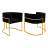 Imagem da oferta Kit 2 Poltronas Lua Betina Luxo Sala Veludo Confortável Escritório Mesa Dourado Ouro Preto