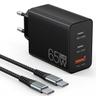 Imagem da oferta Carregador USB C de 65 W,carregador rápido USB de 3 portas com cabo de carregamento de 2 m,fonte de alimentação USB C para MacBook Air Pro M1M2,iPh