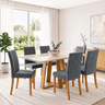 Imagem da oferta Conjunto Sala de Jantar Mesa Lisa 160cm Tampo de Vidro Canto Reto 6 Cadeiras Lily